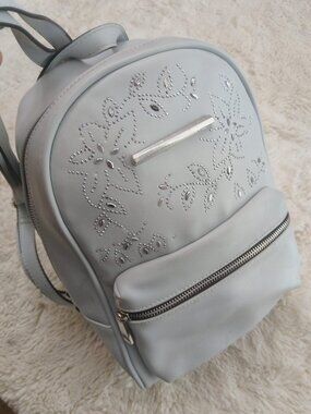 Call It Spring Light Grey Studded Rhinestone Mini Backpack Faux Leather